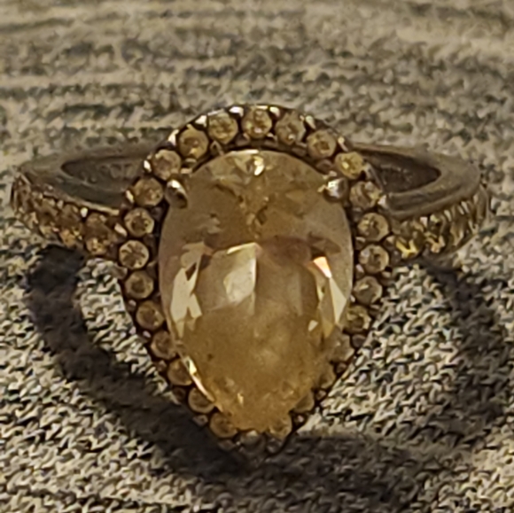 Vintage Jean Dousset Yellow Zirconia Sterling Silver Ring - Picture 2 of 4